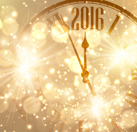 2016 New Year shining background with clock.のイラスト素材