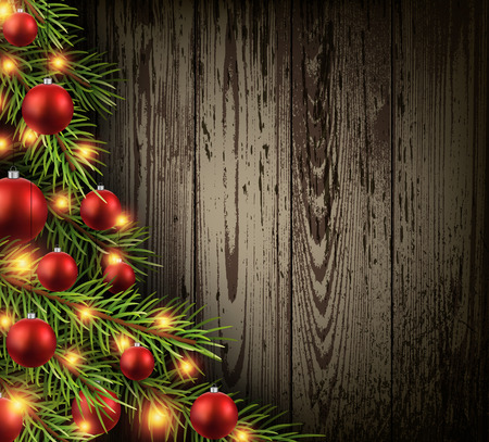 Christmas wooden background with christmas tree.のイラスト素材