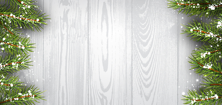 Wooden winter background with fir branches.のイラスト素材