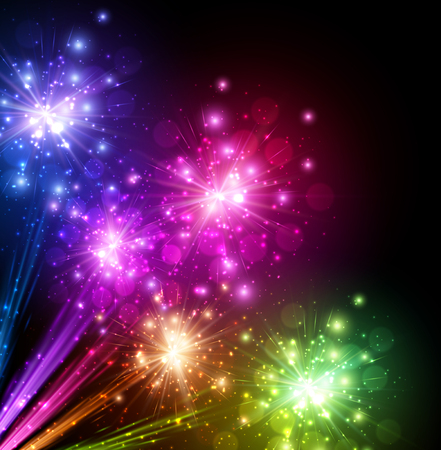 Festive color firework on black background.のイラスト素材
