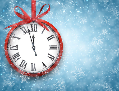 2016 New Year background with clock and snowflakes.のイラスト素材