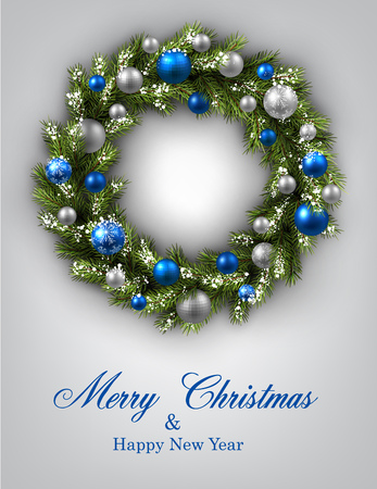 New Year and xmas card with Christmas wreath. Vector illustration.のイラスト素材