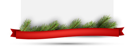 Festive background with fir branch and ribbon. Vector illustration.のイラスト素材