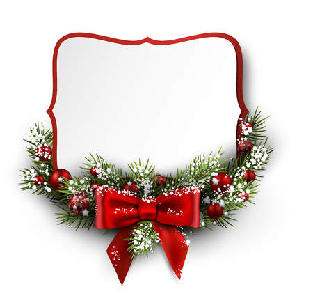 Christmas card with fir branch and bow. Vector illustration.のイラスト素材