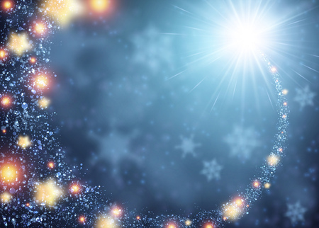 Blue sparkling background with stars. Vector illustration.の販売画像