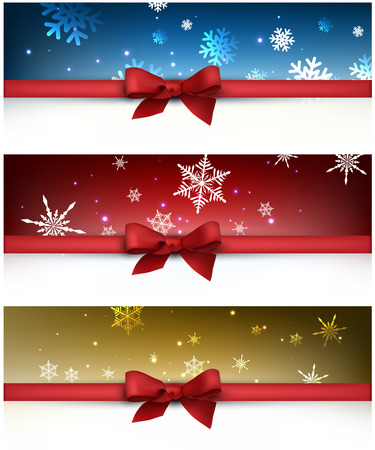 Winter festive backgrounds set with bow. Vector illustration.のイラスト素材
