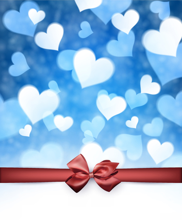 Valentine's blue background with bow. Vector paper illustration.のイラスト素材