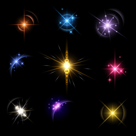 Stars and planet set isolated on black background. Vector illustration.のイラスト素材