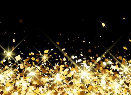 Black festive background with golden confetti. Vector illustration.のイラスト素材