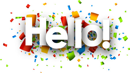 Hello paper background with color confetti. Vector illustration.のイラスト素材