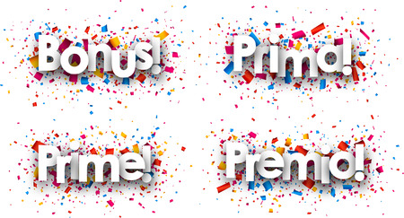 Bonus paper backgrounds with confetti, Spanish, Italian, French. Vector illustration.のイラスト素材