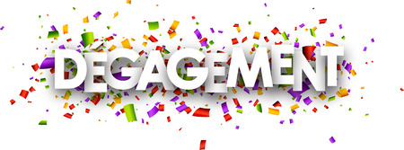 White clearance paper banner with color confetti, French. Vector illustration.のイラスト素材