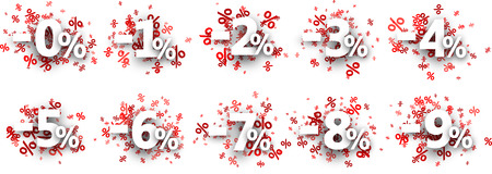 Discount signs paper set with numbers and percent. Vector illustration.のイラスト素材