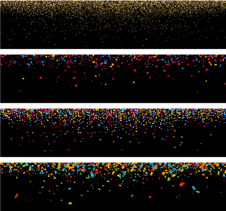 Black paper banners set with color patterns. Vector illustration.のイラスト素材