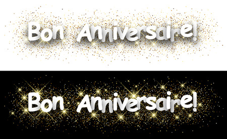 Happy birthday paper banner with shining sand, French. Vector illustration.のイラスト素材