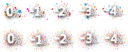 Paper discount set with numbers and percent. Vector illustration.のイラスト素材