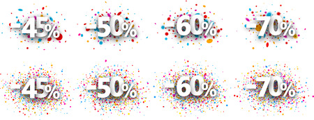 Paper discount set with numbers and percent. Vector illustration.のイラスト素材