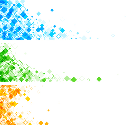 White banner with blue, green, orange rhombs. Vector paper illustration.のイラスト素材