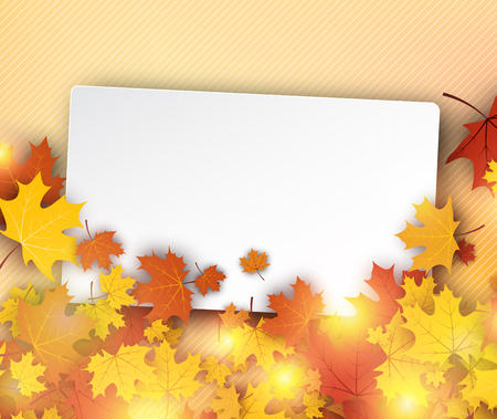 Autumn orange background with golden maple leaves. Vector paper illustration.のイラスト素材