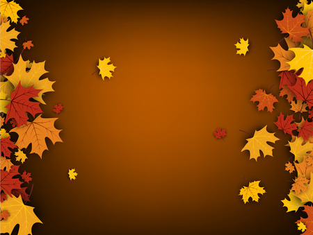 Autumn ocher background with golden maple leaves. Vector paper illustration.のイラスト素材