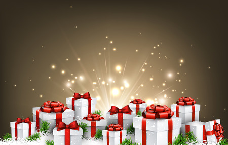Christmas background with gifts and snow. Vector illustration.のイラスト素材