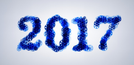 2017 New Year winter banner of blue snowflakes. Vector illustration.のイラスト素材