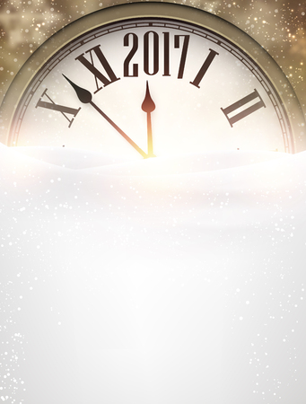 2017 New Year background with clock and snow. Vector illustration.のイラスト素材