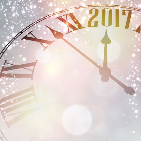 2017 New Year shining background with clock. Vector illustration.のイラスト素材