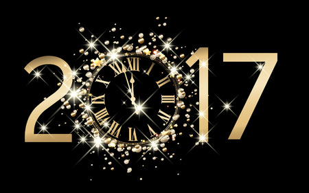 2017 new year black background with clock.
