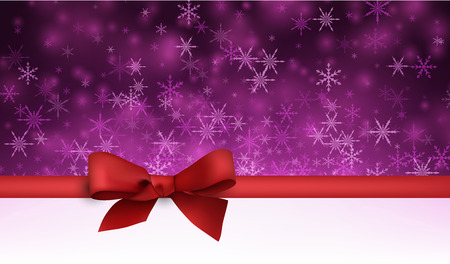 Violet winter background with snowflakes and red bow. Vector illustration.のイラスト素材