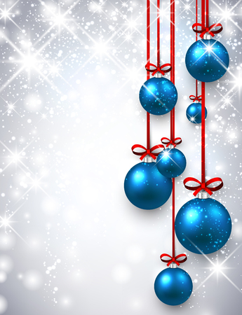 New Year shining background with blue Christmas balls. Vector illustration.のイラスト素材