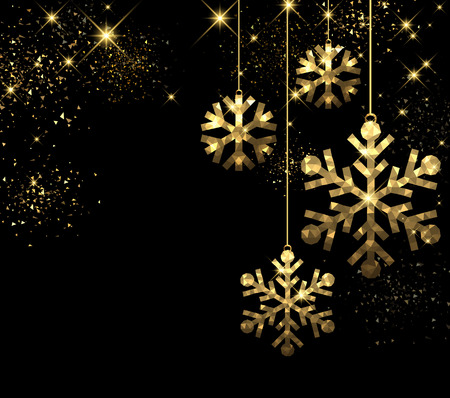 Christmas black background with golden snowflakes. Vector illustration.のイラスト素材