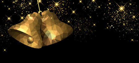 Christmas black banner with golden bells. Vector illustration.のイラスト素材
