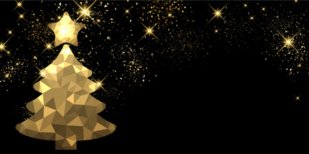 New Year black background with golden Christmas tree. Vector illustration.のイラスト素材