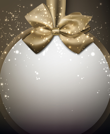 Christmas round background with golden satin bow. Vector illustration.のイラスト素材