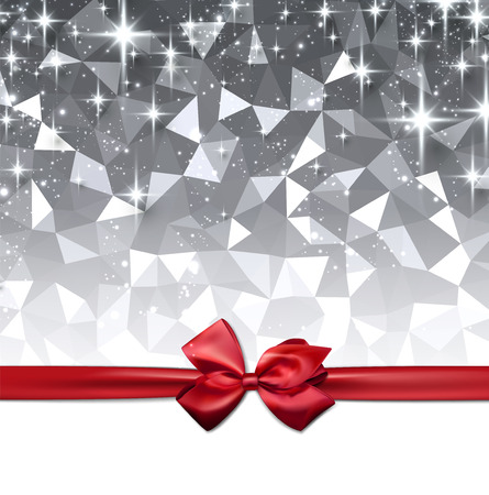 Gray shining geometric background with red satin bow. Vector illustration.のイラスト素材
