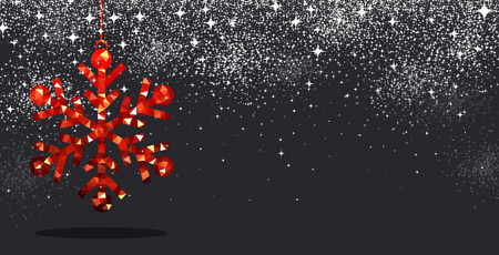 Black winter background with red Christmas snowflake. Vector illustration.のイラスト素材