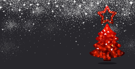 New Year black background with red Christmas tree. Vector illustration.のイラスト素材