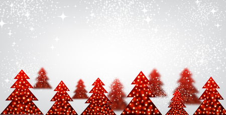 New Year banner with original red Christmas trees. Vector illustration.のイラスト素材