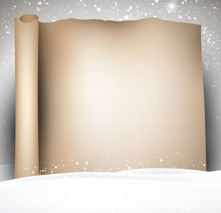 Christmas scroll background with snow. Vector paper illustration.のイラスト素材