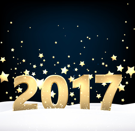 Blue 2017 New Year background with golden stars. Vector illustration.のイラスト素材
