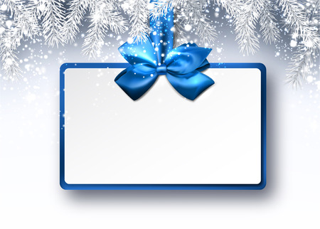 Christmas background with fir branches and blue bow. Vector illustration.のイラスト素材