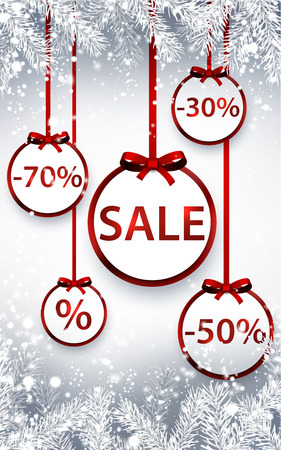 Silver sale background with red ribbon. Vector illustration.のイラスト素材