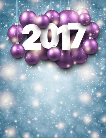 2017 New Year background with lilac Christmas balls. Vector illustration.のイラスト素材