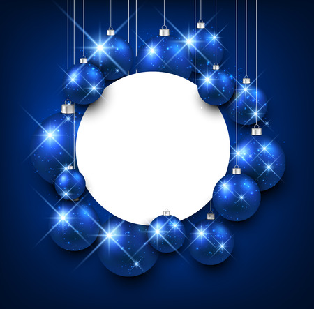 Blue New Year background with shining Christmas balls. Vector illustration.のイラスト素材