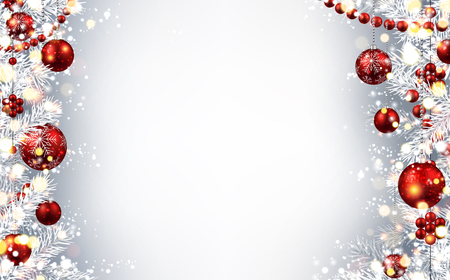 New Year gray background with red Christmas balls. Vector illustration.のイラスト素材