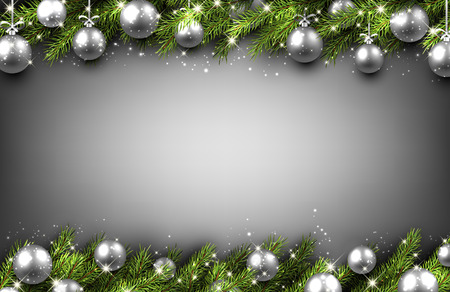 New Year background with silver Christmas balls. Vector illustration.のイラスト素材