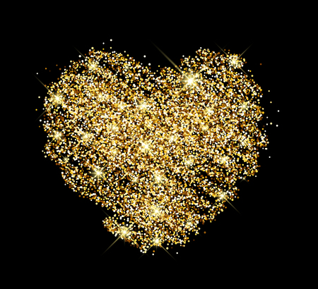 Black Valentine's love background with golden sandy heart. Vector illustration.のイラスト素材