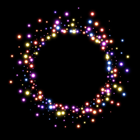 Black round Christmas background with colorful lights. Vector illustration.のイラスト素材