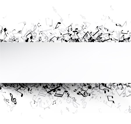 White musical background with black notes. Vector paper illustration.のイラスト素材
